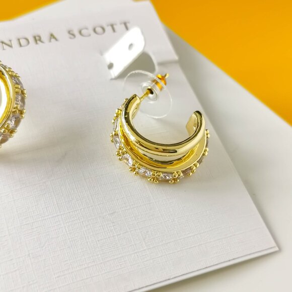 Livy Gold White Crystal Earrings by Kendra Scott - Picture 3 of 3